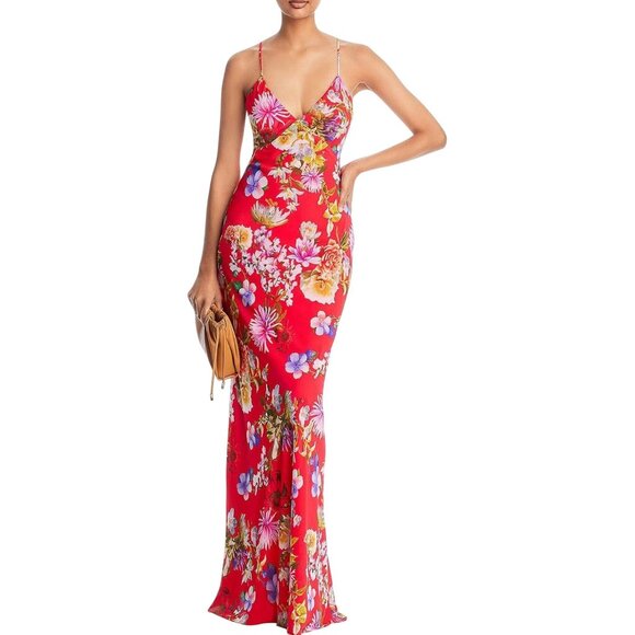 NWT Aqua‎ Red Floral Halter Formal Maxi Dress Size 12 Tie Back - Picture 13 of 14